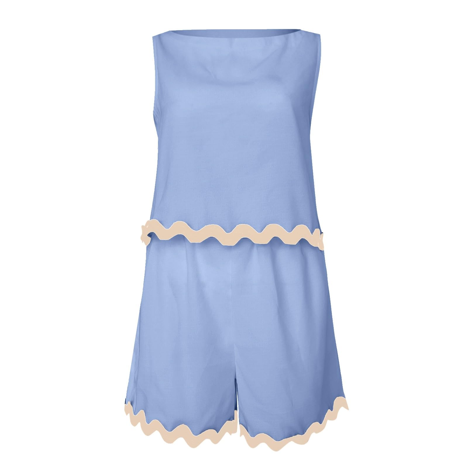 2-teiliges Strand-Urlaubs-Outfit für Damen, lässiges, kurzes Tank-Top, hohe Taille, Shorts-Set, Trainingsanzug
