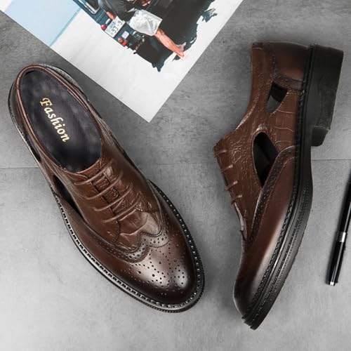 Men's Cowhide Leather Perforated Lace - up Oxfords Brogue Wingtip Shoes for Men Brown, Black4