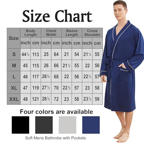 Mens Lightweight Robe, Knit Kimono Bathrobe Spa Sleepwear Soft Knee Length Robe With Pockets 5
