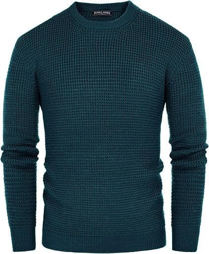 Image of ColorChakra Waffle Knit Mens Sweater Woolen Round Neck Wool Pullover