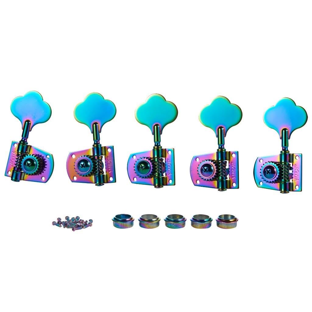 Cloverleaf Left Handed Bass Guitar Tuners Bass Tuning Machine Heads 5 String Bass Tuning Keys Pegs for American Standard/Highway One Series JB Jazz Bass/PB Precision Bass Burnt Chrome 4L1R