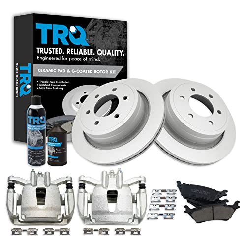 Image of TRQ Rear Brake Pad, Caliper, & Rotor Kit, with Chemical Kit Ceramic Premium G-Coated Compatible with 2012-2016 Ford F-150