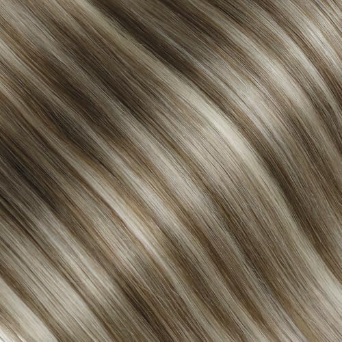 Image of LaaVoo Tape in Weft Extensions Light Brown Ombre Tape in Hair Extensions Human Hair 50G Genius Tape Hair Extensions Brown to Light Brown with Platinum Blonde 20inch