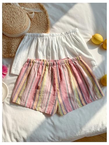 Image of MakeMeChic Women's 2 Pack Linen Shorts Striped Gingham Boxer Shorts | Summer, Beach Shorts, Cover Up, Pajama, Lounge