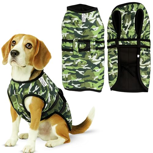 Image of Dog Jacket for Winter (Army Print, 22 Inch) | Camouflage Design, Waterproof & Windproof Polyester Coat with Fleece, Adjustable Velcro Closure, Warm Vest for Cold Weather