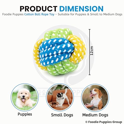 Image of Foodie Puppies Dog Rope Ball Toy for Dogs and Puppies | Pure Cotton, Strong Braided and Chew Safe Rope Toy | Teething, Chewing, Fetching, and Playing (Color May Vary)