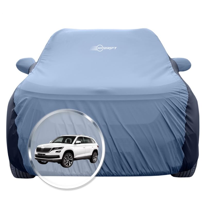 Image of NEODRIFT 'SuperTech' Car Cover for Skoda Kodiaq (100% Water-Resistant, All Weather Protection, Tailored Fit, Multi-Layered & Breathable Fabric) (Colour: L.Blue+Black)