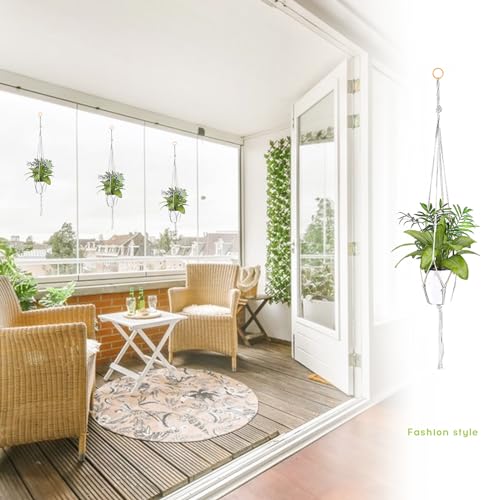 MJFENDAI Macramé plantenhangers, 6-delige set, vintage decoratieve plantenhangers, katoenen touw voor binnen en buiten, plafonds, balkons, wanddecoratie, 60 cm, 80 cm, 100 cm - Afbeelding 5