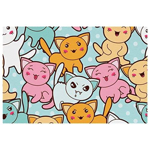 Sets de table chat colorés pour repas de famille joyeux, lot de 6 protections de table