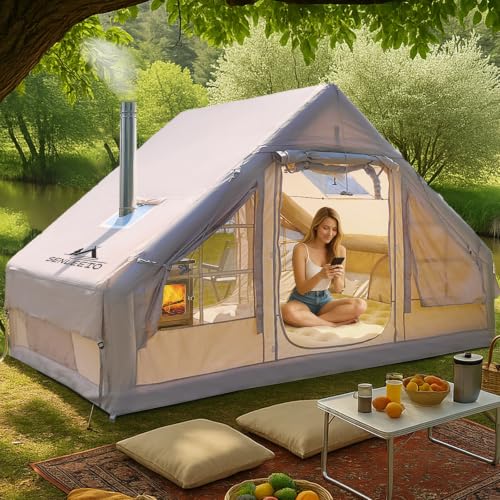 Inflatable Camping Tents 4-6 People,67.81 Square Feets Large Inflatable Tent with Stove...