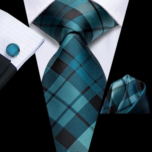 Image of Hi-Tie 3 Pcs Gift Box Mens Tie Set Necktie with Pocket Square Cufflinks Lapel Pin Silk Neck Tie Collection
