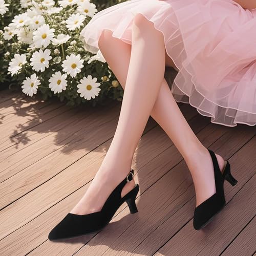 PANDANINJIA Girls Dress Shoes Kitten Heels Sandals Closed Pointed Toe Slingback Flower Girl Little Big Kid Wedding Party School Pumps Shoes3