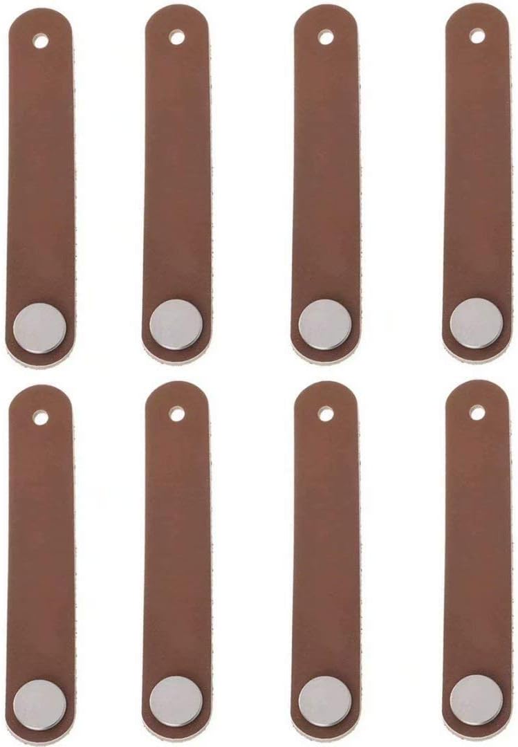 8X Modern Style Cabinet Handles Handmade Leather Dresser Drawer Knobs Pulls Door Handle Kitchen Pulls Knob (Brown,CC:128mm)
