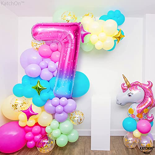 Image of Katchon, 40 Inch Rainbow Number 7 Balloon For 7th Birthday Decorations | 7 Balloon For Unicorn Birthday Decorations, Helium Supported Gradient Blue Pink Number Balloons For Rainbow Birthday Decor