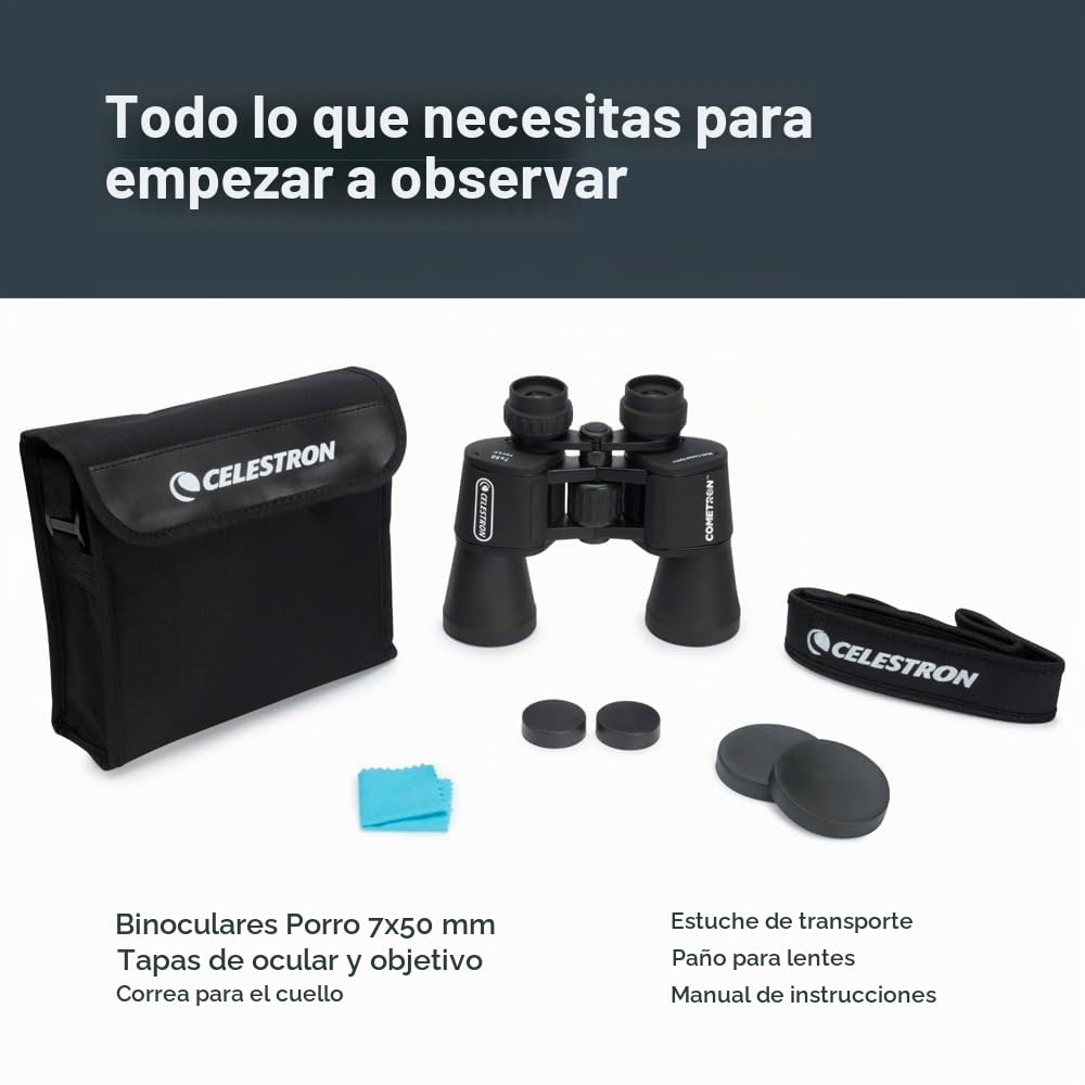 Celestron 71198 Cometron 7x50: prismáticos con prisma Porro, negro