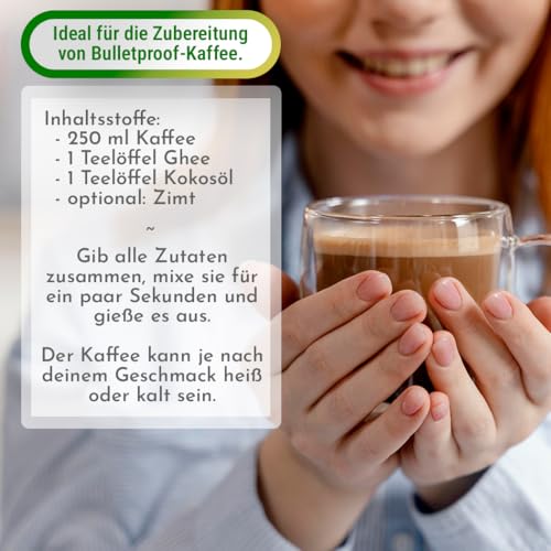 Exponatura Bio-Ghee - Geklärte Butter nach alter ayurvedischer Rezeptur - nur aus der Milch von Weidekühen - laktosefrei, extrem bekömmlich (850 g, Ghee)