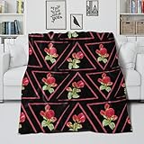 Sofadecken Rose Schwarzes Dreieck Kuscheldecke Flanell Wohnzimmerdecke Blankets Weich Decke für Sofa Flauschig Kuscheldecken Waschbar Sofa Decken Alle Jahreszeiten Fluffy Blanket 180x220cm