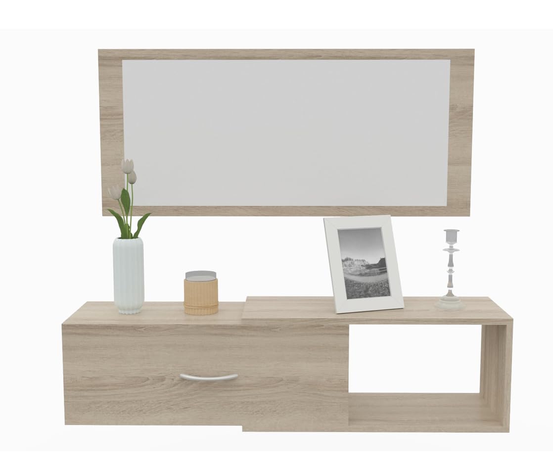 DORMIDAN- Mueble recibidor con cajón más Espejo, 1m de Ancho, (Roble)