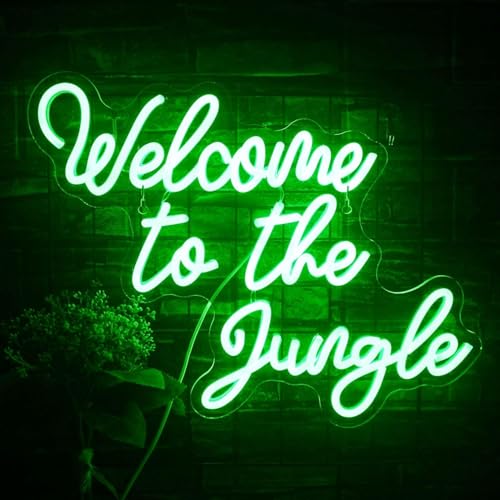 FAXFSIGN Welcome to the Jungle Neon Sign Jungle Decor Green Led Word Neon Light Signs for Wall Decor Usb Letter Light Up Sign for Garden Home Entryway Front Porch Party Gift