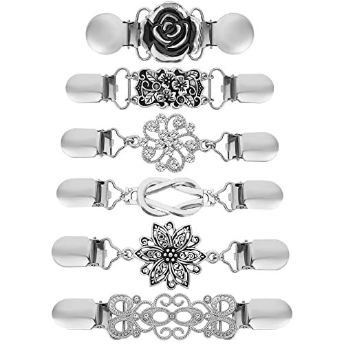 6 Stück Cinch Clip Damen Pullover Cardigan Clip Vintage Silber Blumen Strickjacke Clip Schal Clip Hemd Broschen für Kleidung