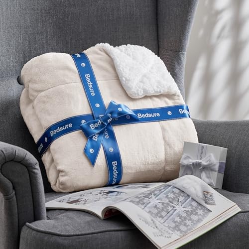 BEDSURE Kuscheldecke - Warm Sherpa Wolldecke & Sofadecke, Flauschig Sofaüberwurf Decke, Dicke Couchdecke, Fleecedecke, Flauschige Wohndecke für Couch, Beige, 150x200 cm, XL