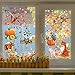 Mfault Fall Woodland Animals Window Clings 9 Sheets, Autumn Fox Squirrel Owl Raccon Hedgehog Pumpkin Stickers Decals Decorations, Thanksgiving Forest Cardinal Birds Branch Harvest Home Kitchen Decor