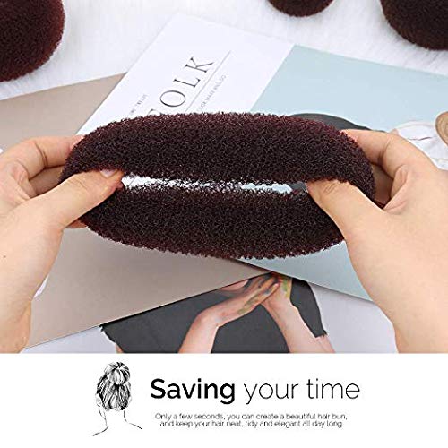 Donut Hair Bun Maker 7 Pieces, Teenitor Ring Style Bun Maker Set With Hair Bun Makers (1 Extra-Large, 2 Large, 2 Medium And 2 Small), 5 Pieces Hair Elastic Bands, 20 Pieces Hair Pins, Dark Brown #TOP5