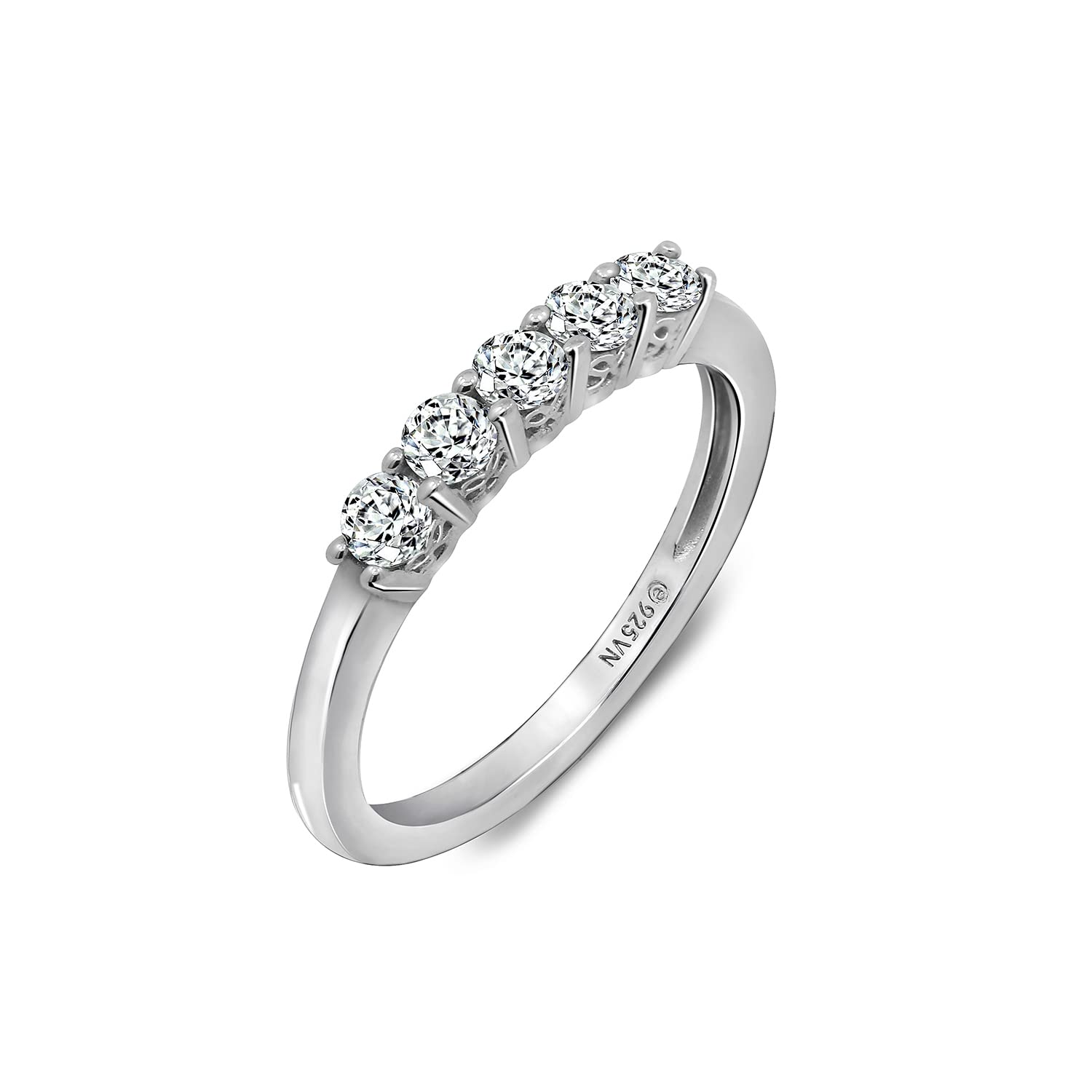 Amazon Essentials Sterling Silver Five-Stone Ring set with Round Cut Infinite Elements Cubic Zirconia (previously Amazon Collection)