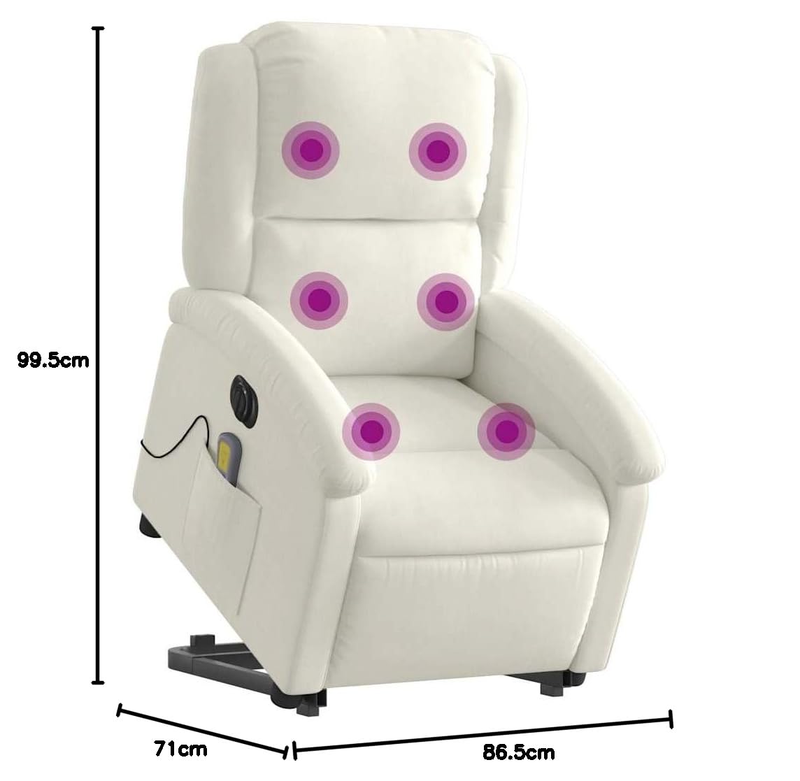 Sillón elevador eléctrico reclinable de terciopelo crema con 6 puntos de vibración y función de elevación automática, cómoda y estable para relajación