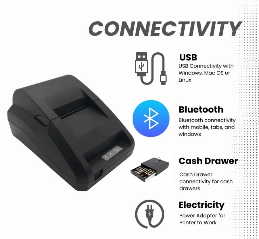 Image of 12 Months Software License for Restaurants, Cafes, Shops | 58mm (2 Inch) Direct Thermal Receipt Printer | USB + Bluetooth with QR Code (Free Printer + 1-Year Billing POS Lite)
