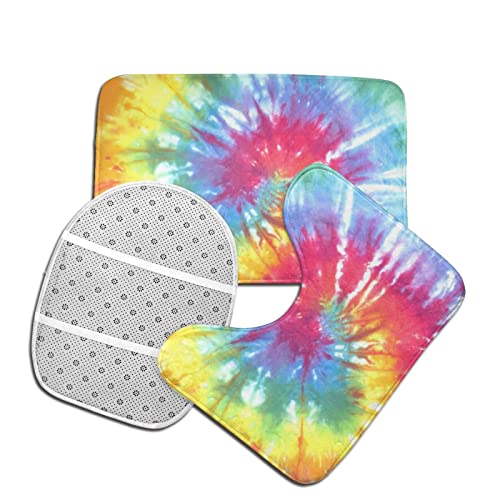 DIRYKILP Badematte + Konturmatte + Toilettendeckelbezug, Regenbogen Batikfärbung 3 Stück Badematte Set, mit rutschfester Klebeunterseite – Bild 5