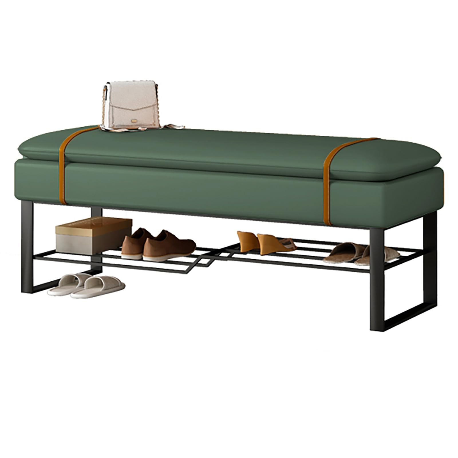 MSHGSKU 2-Tier Storage Bench Shoe Rack for Entryway, End of Bed, or Hallway - Farmhouse Style Foyer Bench with Seat
