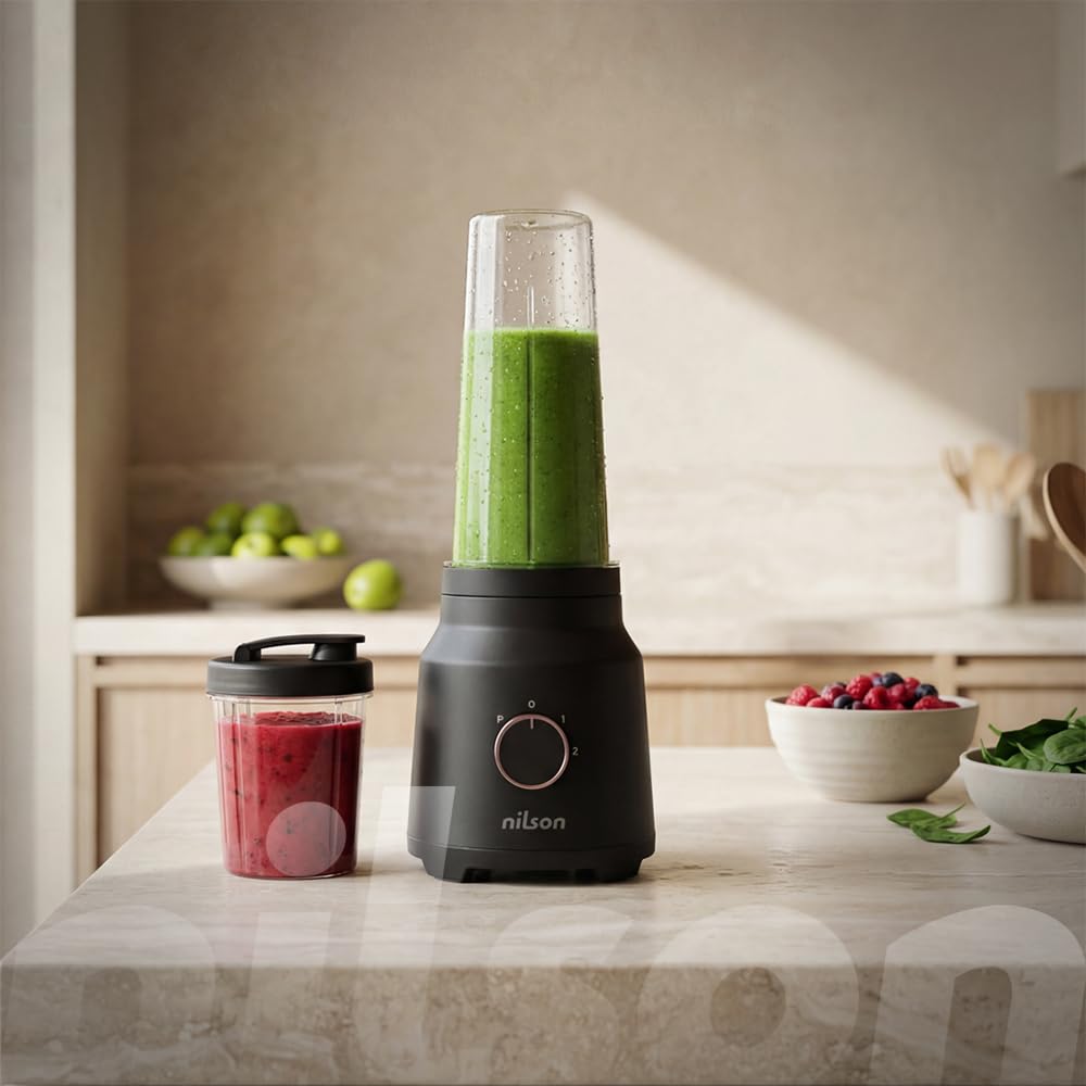 Mixeur nutritionnel, 320 W, puissance maximale, capacité 0,6 l, 4 vitesses, contrôle manuel, mélange, broyage et hache glace, fonction turbo, NPB35002V, câble 80 cm, noir