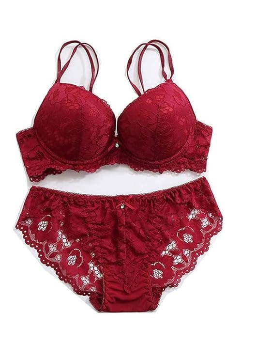 M R Shopzilla Women's Bra Panty Set Lace Push Up Underwired Solid Lingerie Set Bikini Set for Women Lingerie Set for Women Maroon-picture-27