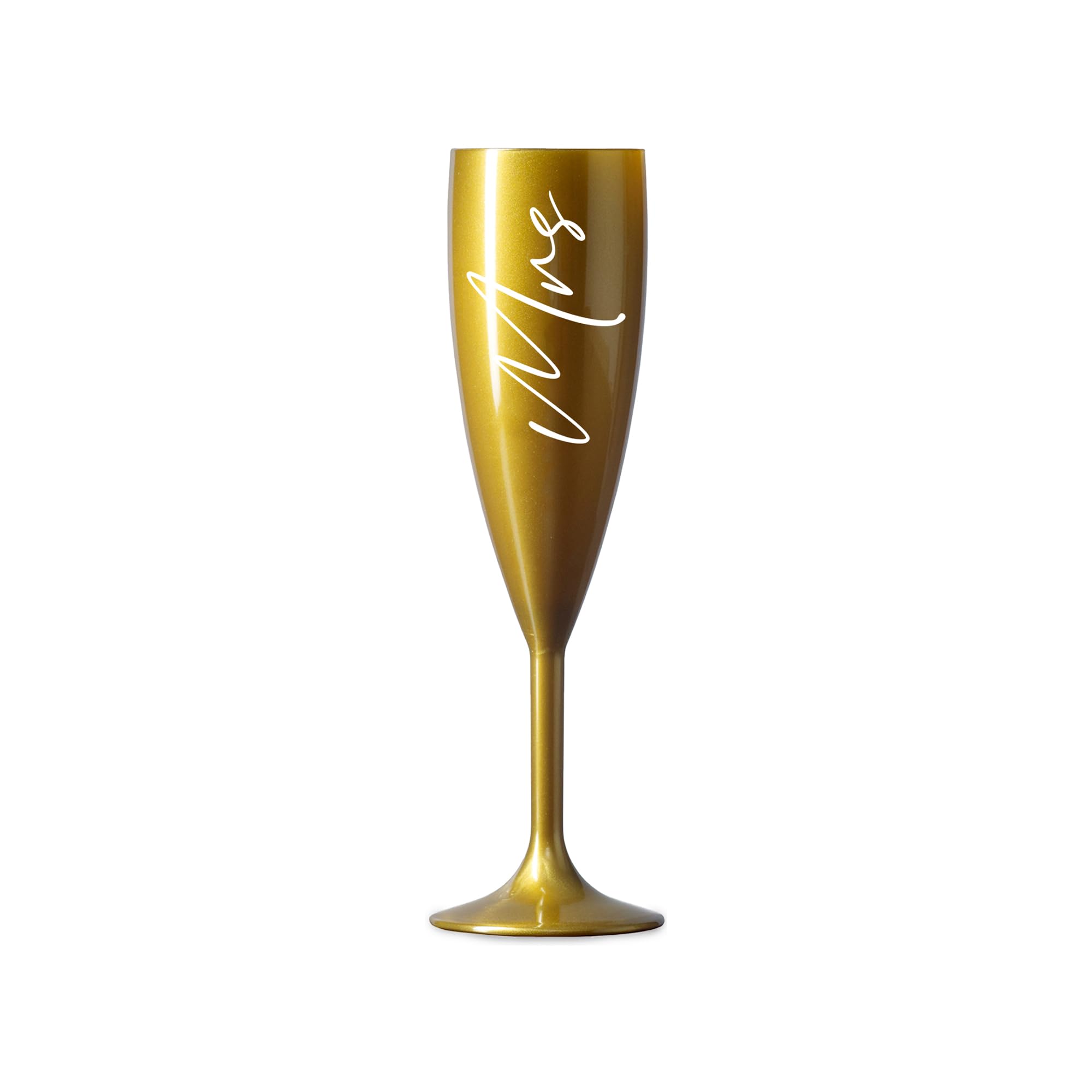 Print Maniacs Champagne Premium Gold Flute Glass Bride Groom Mr Mrs Wedding Maid Honour Wine Cocktail Prosecco Celebrations Gift (White, Mrs)