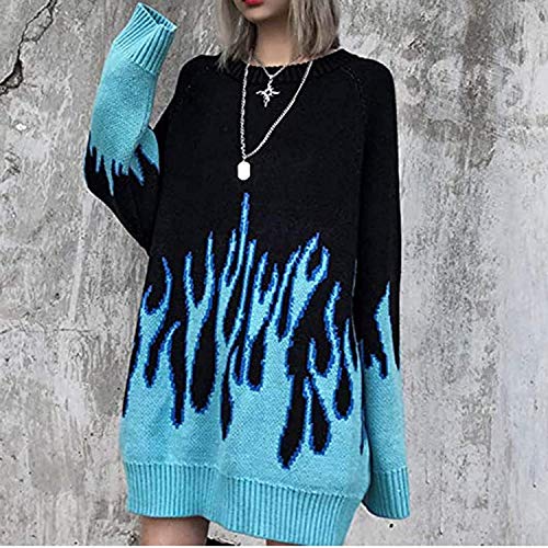 CORIRESHA Womens Teen Girls Long Sleeve Sweater Flame Bat Sleeve Patchwork Loose Casual Knitted Pullover Tops2