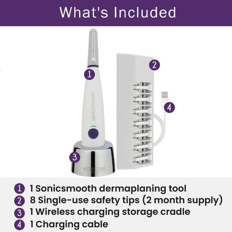 Michael Todd Beauty - Sonicsmooth - Dermaplaning Tool - 2 in 1 Women’s Facial Exfoliation & Peach Fuzz Hair Removal System with 7 Weeks of Safety Edges