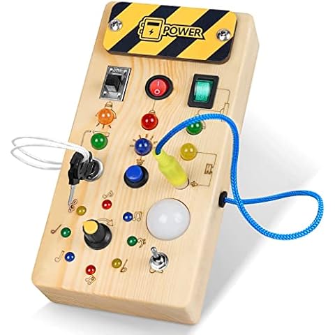 Juguetes sensoriales de madera con 8 interruptores de luz LED para bebés de 1 año de Hoarosall Cover