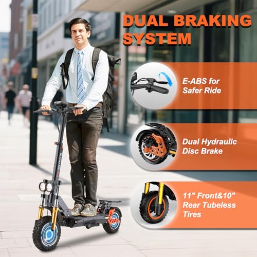Image of Fast Electric Scooter Adults, 1200W /5600W Off Road E Scooter, 35 /50 Miles Long Range, 35 /50 MPH Top Speed, 10 /11 inch Tires, Foldable Kick Scooter for Adults and Teens with Dual Suspension