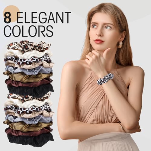 Image of Tatuo 24 Pieces Hair Scrunchies for Girls,Leopard Series Color,Satin | Large Soft Elastic Scrunchies for Kids Women, Bulk Pack for Party Favors Gymnastics Dance, Ponytail Ties Gentle Hold