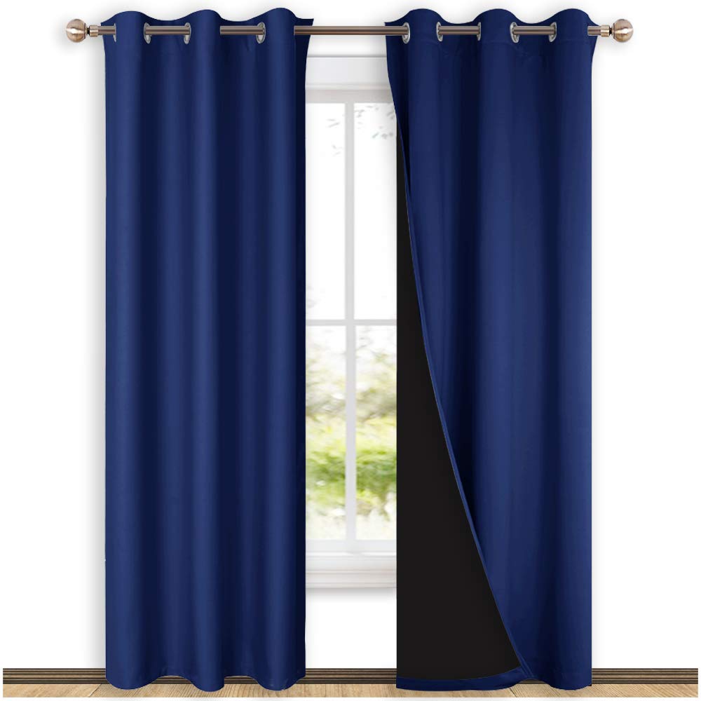 NICETOWN Full Shade Curtain Panels, Royal Blue, 37" Wide x 84" Long, Pair of Thermal Insulated &amp; Energy Efficiency Blackout Curtains for Living Room Windows, Lined Silky Performance Window Dressing