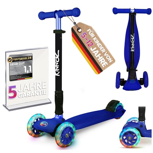 kinnaz Two, Roller für Kinder ab 5 Jahre, faltbar, stufenlos Höhe einstellbar, LED Räder, Ersatzteilservice, Kinderroller, Scooter, 6 7 8 9 Jahre, Schulkind, Junge Mädchen, Hamburg Händler