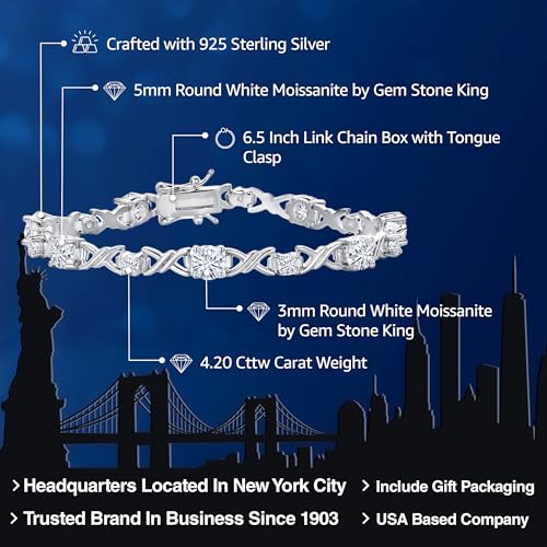 Gem Stone King White Moissanite Tennis Bracelet For Women | 4.20 Cttw | Round 5MM and 3MM | 6.5 Inch2