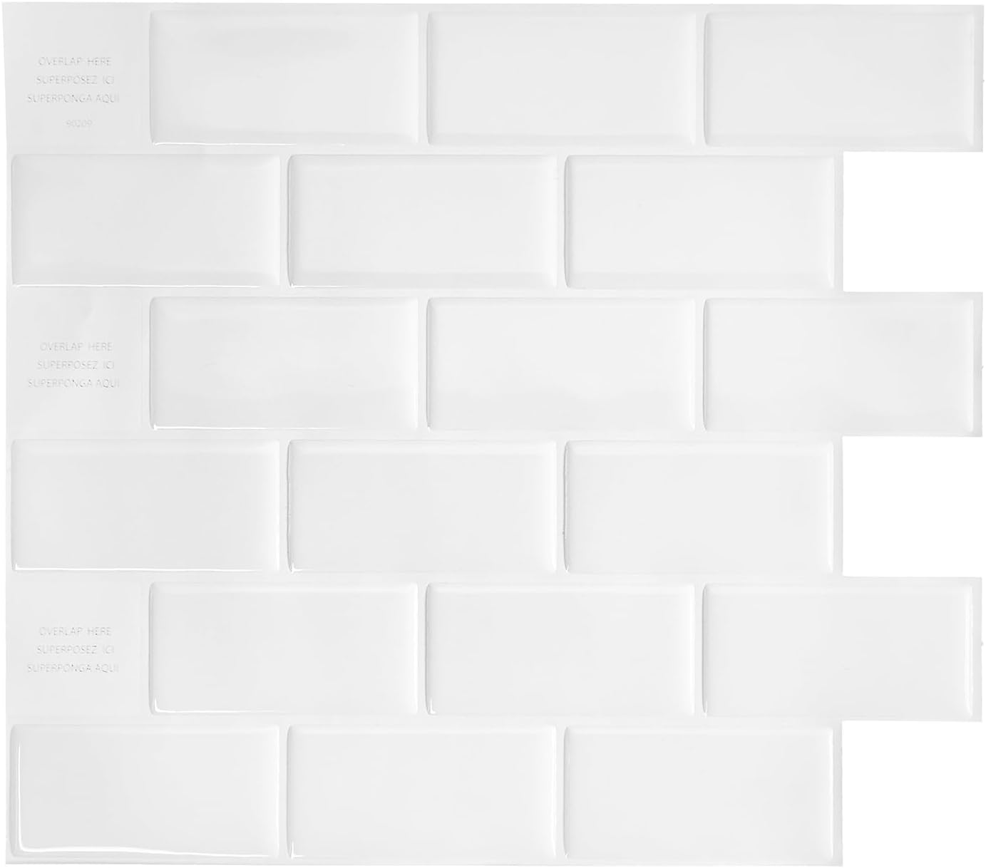 Smart Tiles, Self Adhesive Wall Tiles, Subway White, 4 Sheets of (27.81cm x 24.64cm) (10.95"" x 9.70"") Kitchen and Bathroom, 3D, Self Adhesive Wall Tiles