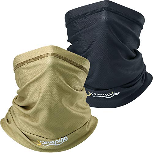YOSUNPING UPF 50+, UV Protection Neck Gaiter Scarf Face Mask Bandana Cooling Mask Dust, Sun Cover for Hunting Hiking Running Climbing Outdoor Sports Men Women 2 Pack Black,Khaki