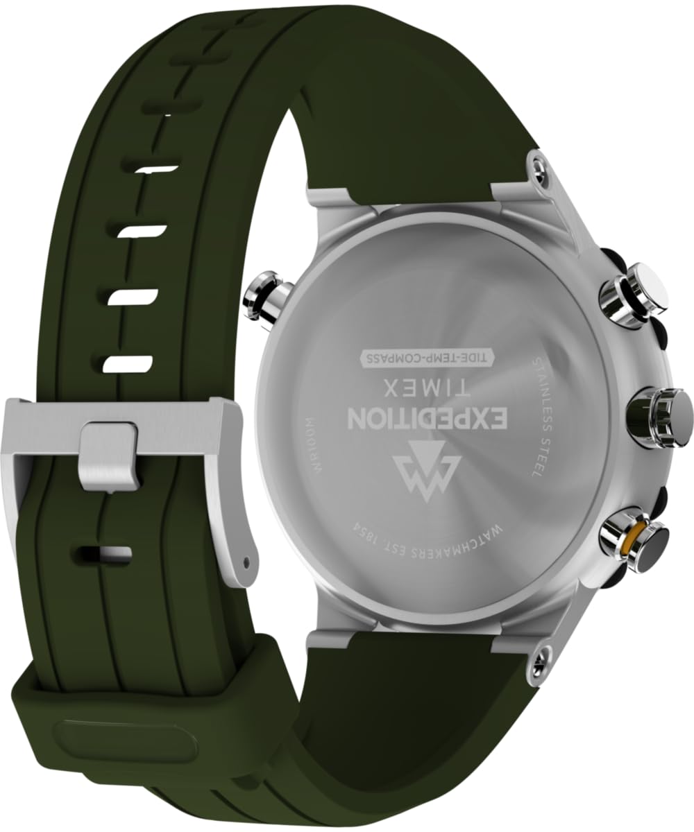 Timex TW2Y14400 Expedition Tide-Temp-Compass - Orologio al quarzo da uomo, 45 mm, cinturino in silicone verde con quadrante verde e cassa in acciaio inox