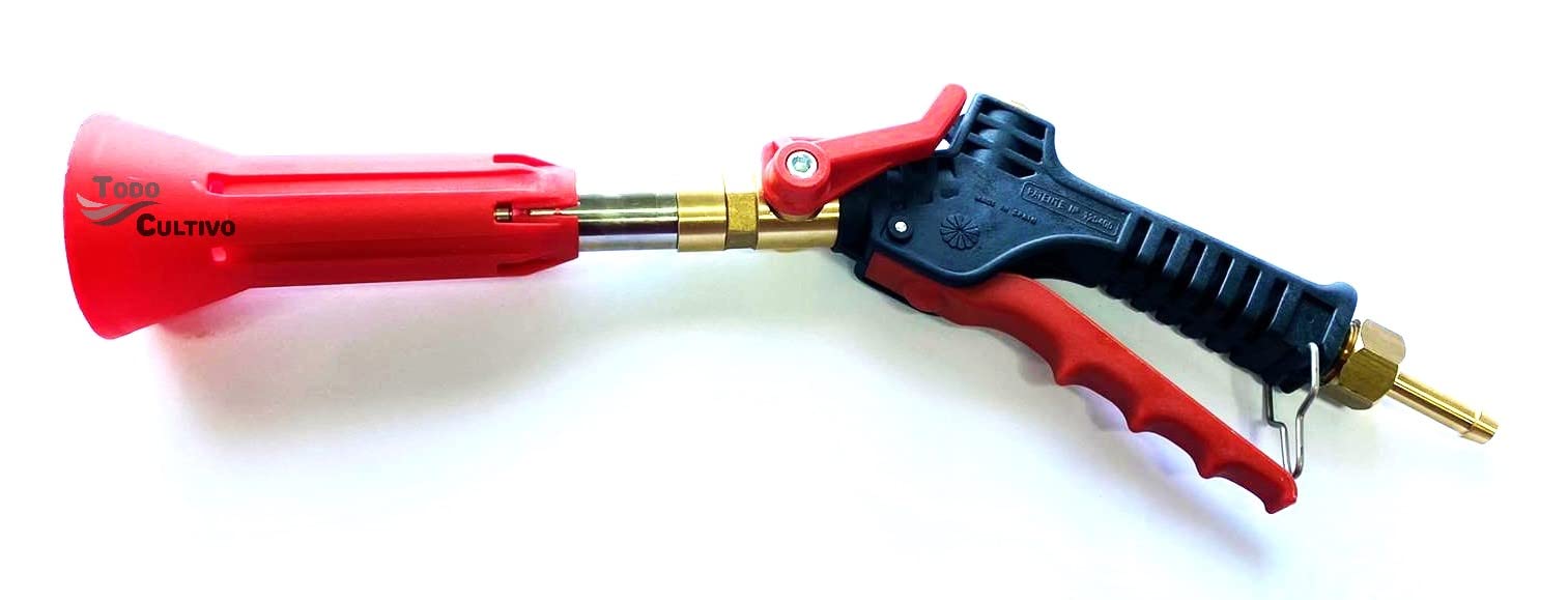 Pistola de fumigar de latón Turbo 400mm Largo Alcance y caudal Regulable. Campana Ancha para Mejor difusión. Rosca Media Pulgada con racord para Manguera. (racord 8mm)