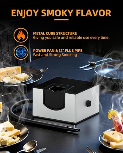 Lonkion Cocktail Smoker, Cold Smoke Gun Indoor Smoker, Portable Smoker for Food, Cheese & Cocktails, Smoke Infuser for Indoor Outdoor Use(Silver)