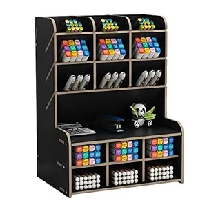Hggzeg Portapenne organizer per scrivania in legno, ampia capacità, scatola portaoggetti da scrivania, per articoli di cancelleria, per ufficio, casa e scuola, B15, colore nero