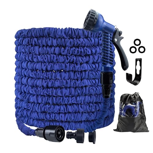 CNMTCCO Garden Hose Pipe, 100FT Garden Hoses Expandable with 3/4', 1/2' Fittings, Expanding Magic Hose, with 7 Function Spray Nozzle, Anti-Leakage Latex Core Hosepipe (30M)
